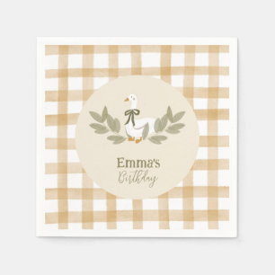 Yellow Gingham Silly Goose Birthday Party  Napkin