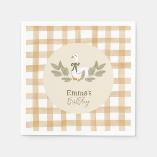 Yellow Gingham Silly Goose Birthday Party  Napkin
