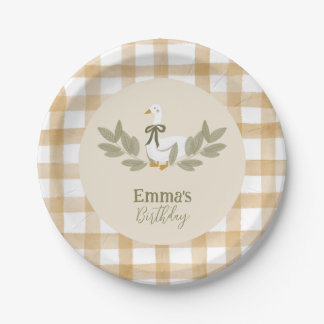 Yellow Gingham Silly Goose Birthday Party Paper Plate