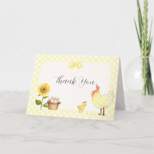 Yellow Gingham Sunflower Little Chick Baby Shower Thank You Card