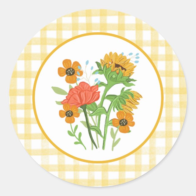 Yellow Gingham Sunflower Sticker (Front)