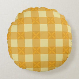 Yellow Gingham & Yellow Petals Round Pillow
