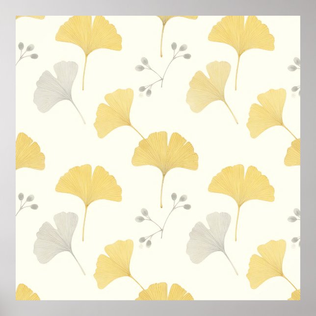 Yellow Ginkgo Fan Leaves Repeat Poster (Front)