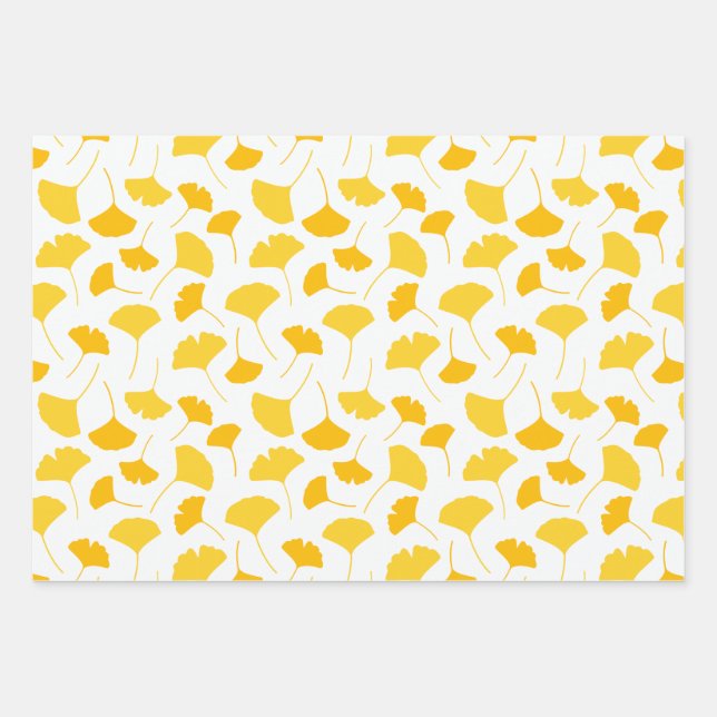 Yellow Ginkgo Leaf Pattern Wrapping Paper Sheet (Front)