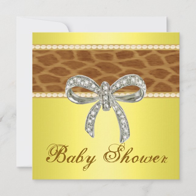 Yellow Giraffe Diamond Bow Baby Shower Invitation (Front)