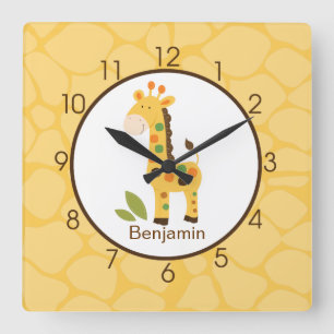 Yellow Giraffe Print Personalised Nursery Clock