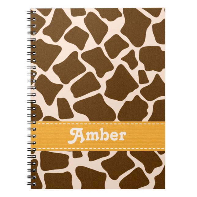 Yellow Giraffe Print Spiral Notebook Journal (Front)
