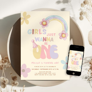 Yellow Girls Just Wanna Be One Birthday Invitation