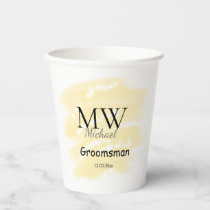 Yellow glitter add your name groomsmen gift throw  paper cups