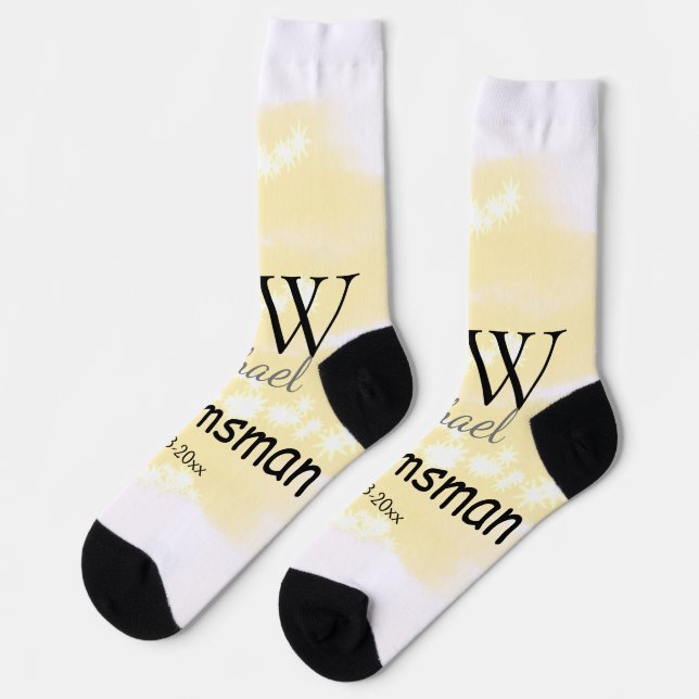 Yellow glitter add your name groomsmen gift throw  socks (Left)