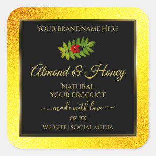Yellow Glitter Black Product Labels Ladybug Leaf