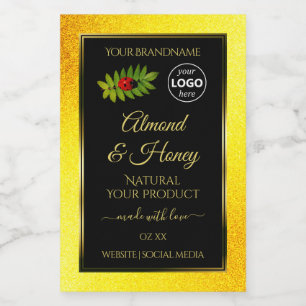 Yellow Glitter Black Product Labels Ladybug Logo