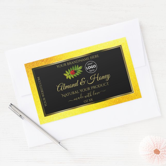 Yellow Glitter Black Product Labels Ladybug Logo (Envelope)