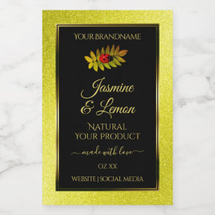 Yellow Glitter Black Product Labels with Ladybug