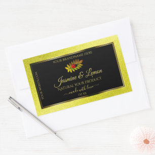 Yellow Glitter Black Product Labels with Ladybug
