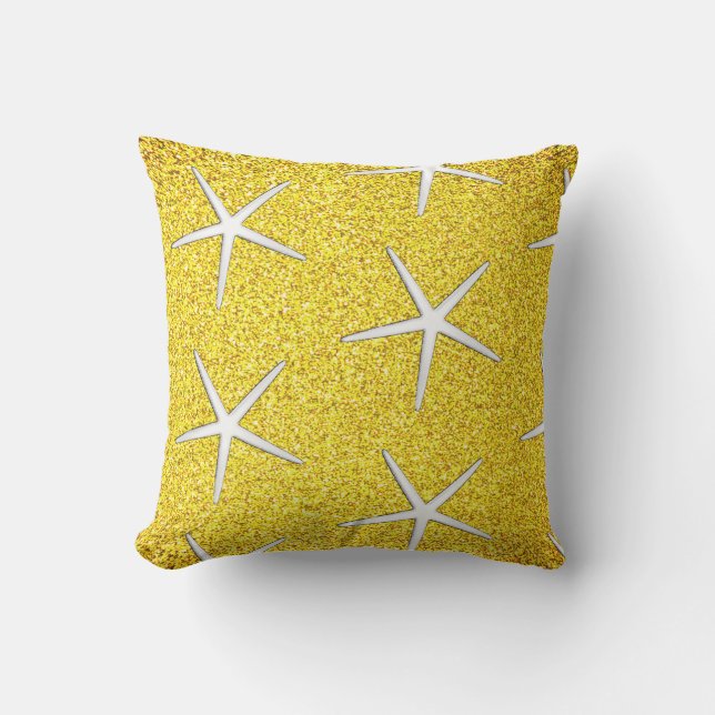 Yellow Glitter Gold Sparkle Starfish Patterns Cute Cushion (Front)