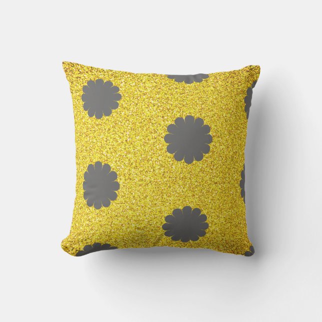 Yellow Glitter Golden Grey Grey Floral Patterns  Cushion (Front)