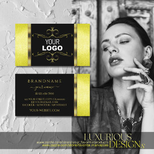 Yellow Glitter Golden Ornaments Black with Logo Business Card