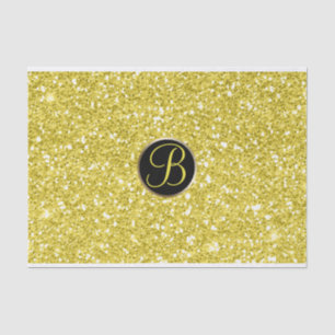 Yellow Glitter Sparkle Glam Monogram Initial Tissue Paper