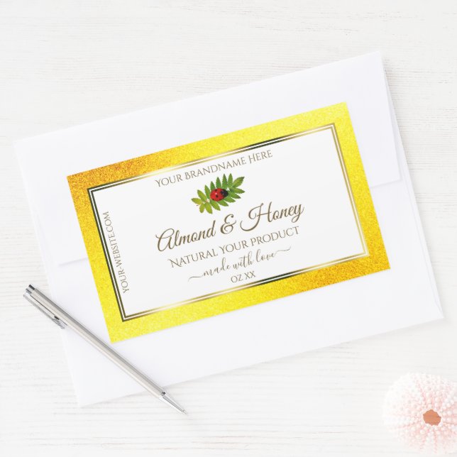 Yellow Glitter White Product Labels Ladybug Leaf (Envelope)