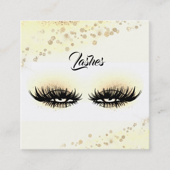 *~* Yellow Gold Abstract Pastel Glitter Lashes Square Business Card (Front)