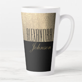 Yellow Gold and Black Luxury Modern Name Latte Mug