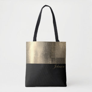 Yellow Gold and Black Simple Name Tote Bag