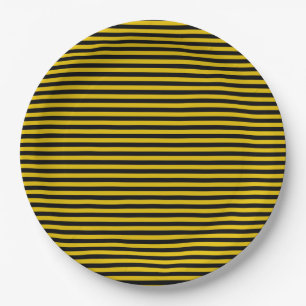 Yellow Gold and Black Striped Paper Plate