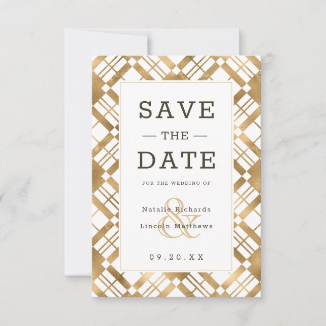 Yellow Gold & Any Colour Rustic Farmhouse Plaid Save The Date (Front)