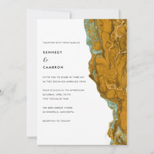 Yellow Gold & Aqua Minimalist Marble Wedding Invitation