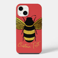 YELLOW GOLD BLACK BUMBLEBEE SCRIPT TEXT BEE RED