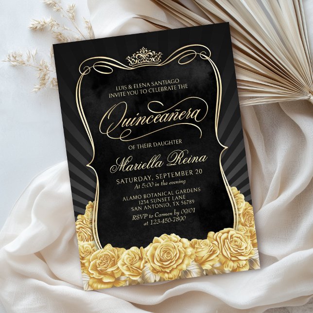 Yellow Gold Black Quinceañera Invitation (Creator Uploaded)