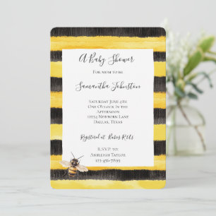 Yellow Gold Black Stripes Honey Bee Baby Shower Invitation