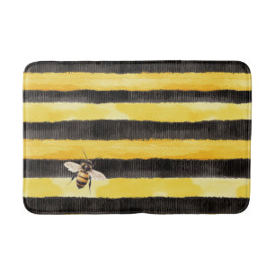 Yellow Gold Black Stripes Honey Bee  Bath Mat