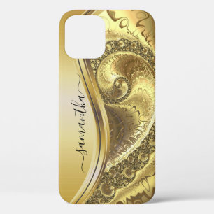 Yellow Gold Bold Metallic Handwritten Monogram iPhone 12 Case