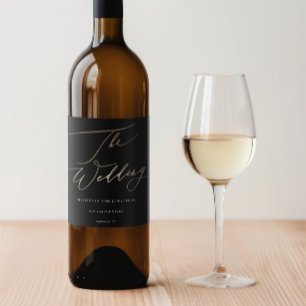 Yellow Gold Calligraphy Modern Calligraphy Wedding Wine Label