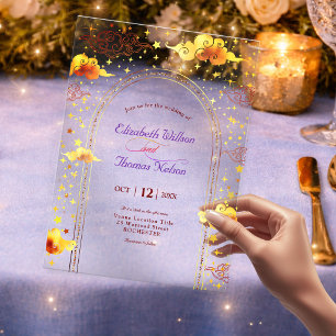 Yellow Gold celestial mystical dreamy wedding  Acrylic Invitations