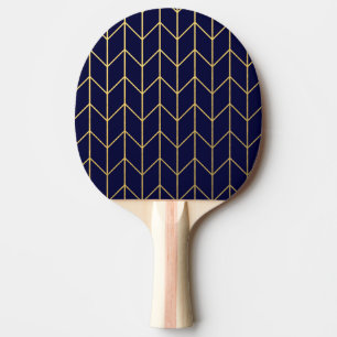 Yellow Gold Chevron Navy Blue Modern Chic Ping Pong Paddle