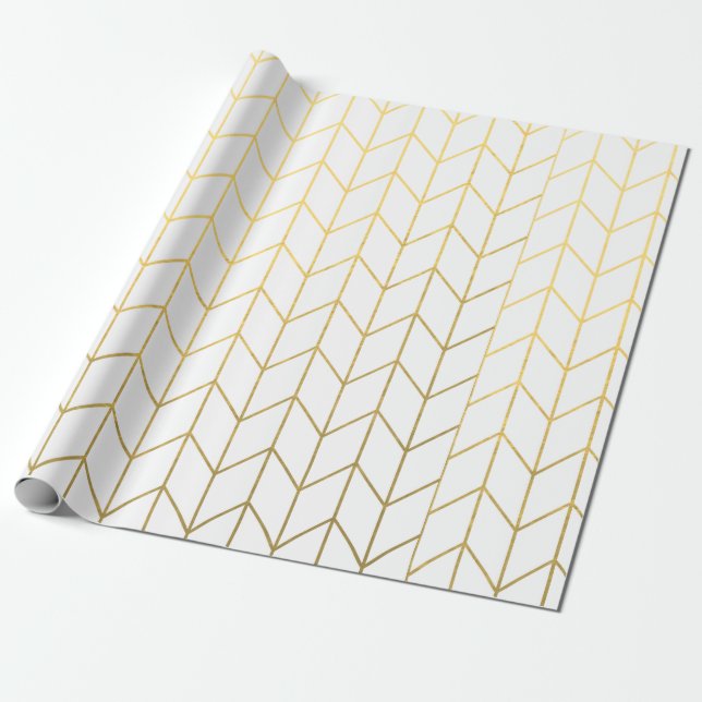 Yellow Gold Chevron White Modern Chic Wrapping Paper (Unrolled)