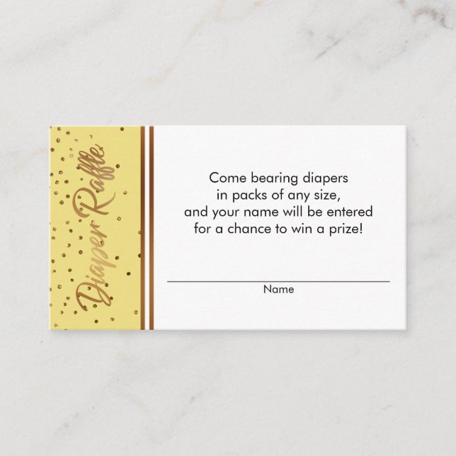 Yellow & Gold Confetti Diaper Raffle Ticket Cards (Front)