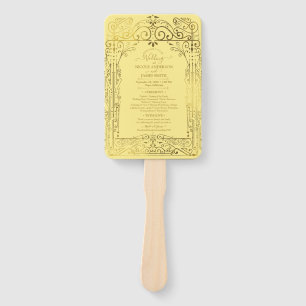 Yellow Gold Deco Chic Glam Wedding Program Hand Fan