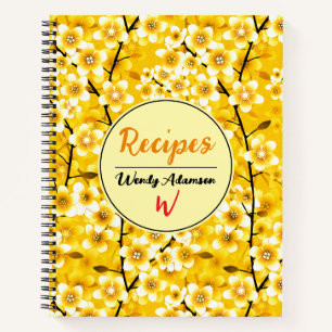 Yellow Gold Fall Book. for Family Recipes   Floral Notebook