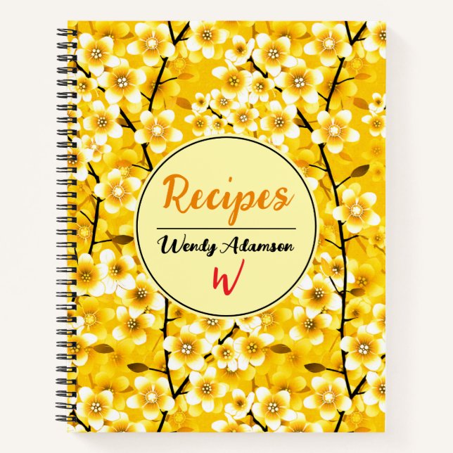 Yellow Gold Fall Book. for Family Recipes | Floral Notebook (Front)