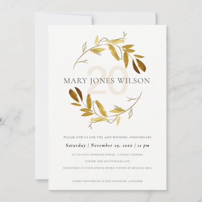 YELLOW GOLD FAUNA WREATH ANY YEAR ANNIVERSARY CARD (Front)