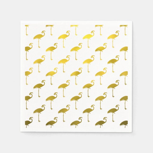 Yellow Gold Flamingo Faux Metallic Foil Tropical Napkin (Front)