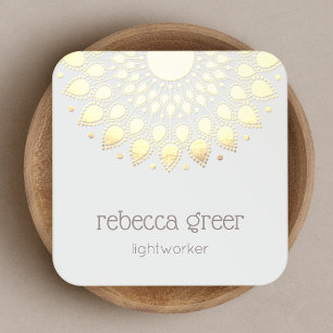Yellow Gold Floral Lotus Mandala Energy Healer Square Business Card