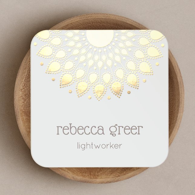 Yellow Gold Floral Lotus Mandala Energy Healer Square Business Card (Creator Uploaded)