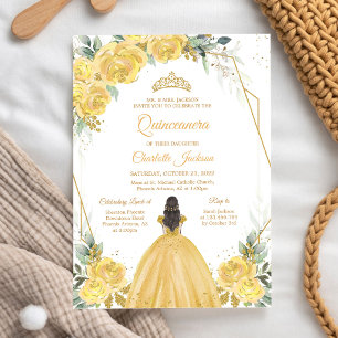 Yellow Gold Floral Quinceanera Invitation