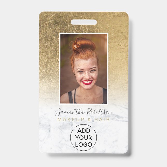 Yellow gold foil marble logo employee photo pass ID badge (Front)