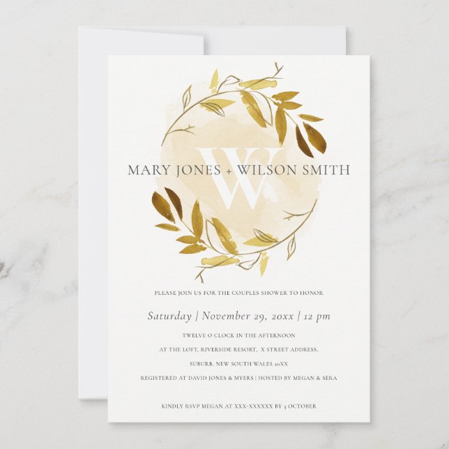 YELLOW GOLD FOLIAGE WREATH COUPLES SHOWER CARD (Front)
